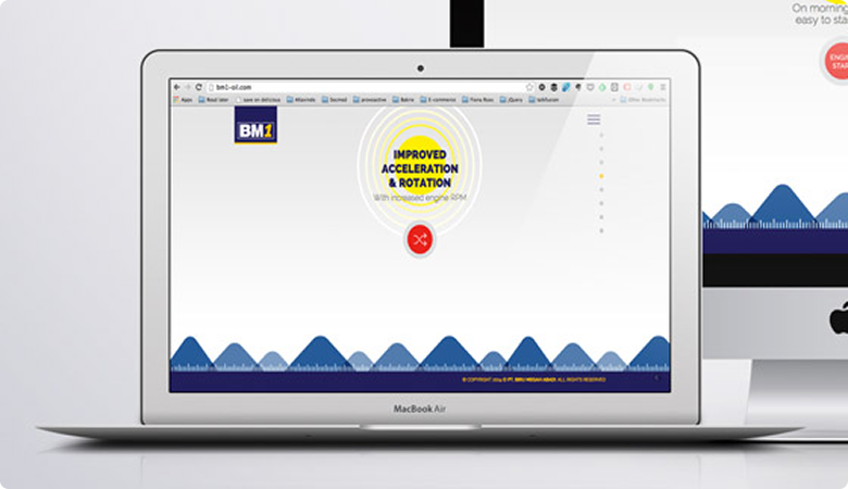 BM1 Motor Oil website homepage and product sections